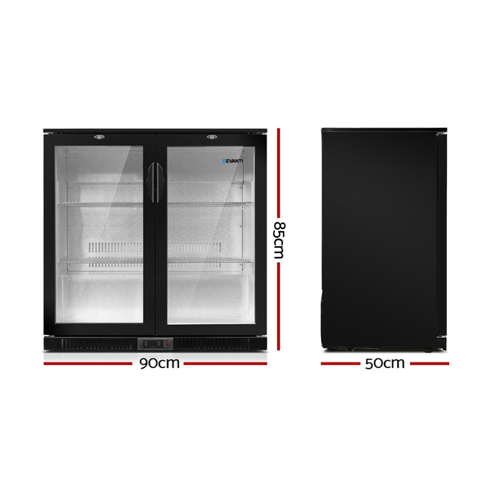 Devanti 198L Dual Glass Door Bar Fridge with Interior Light - Black
