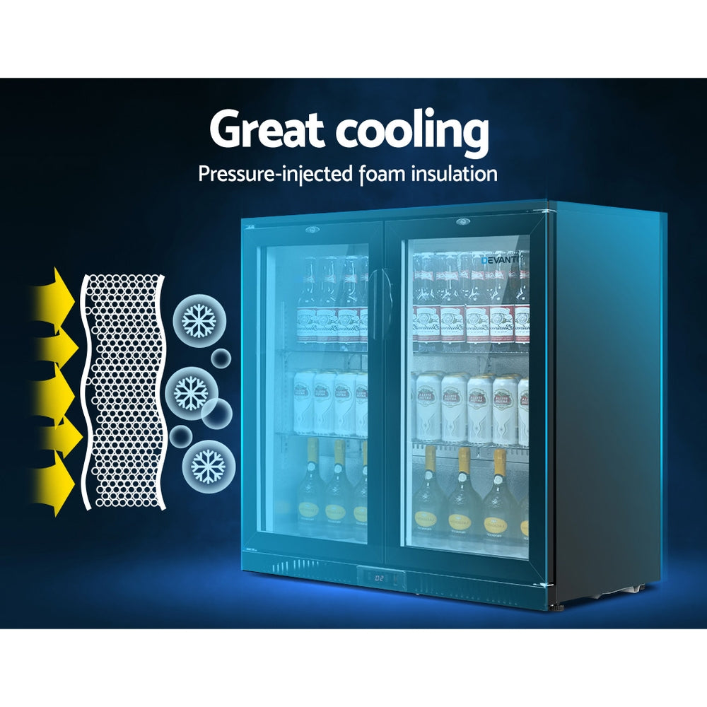 Devanti 198L Dual Glass Door Bar Fridge with Interior Light - Black