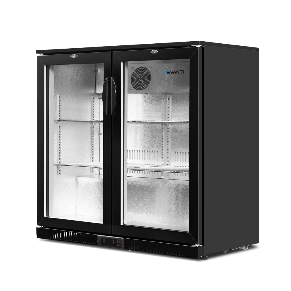 Devanti 198L Dual Glass Door Bar Fridge with Interior Light - Black