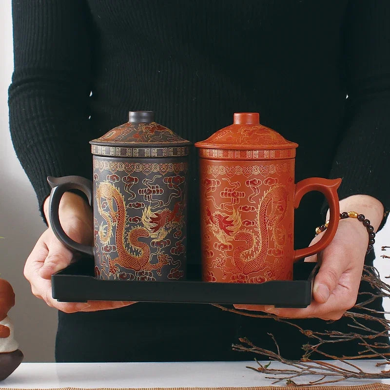 Traditional Chinese Dragon Clay Tea Mug - MASS FABRICATIONS