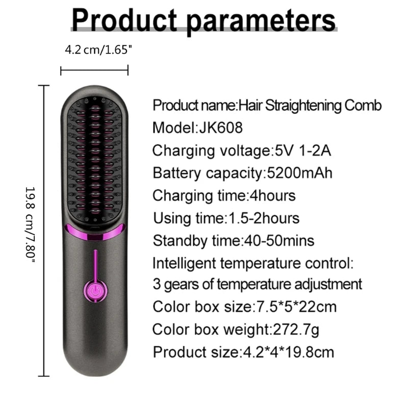 USB Rechargeable Hair Straightening Brush - MASS FABRICATIONS