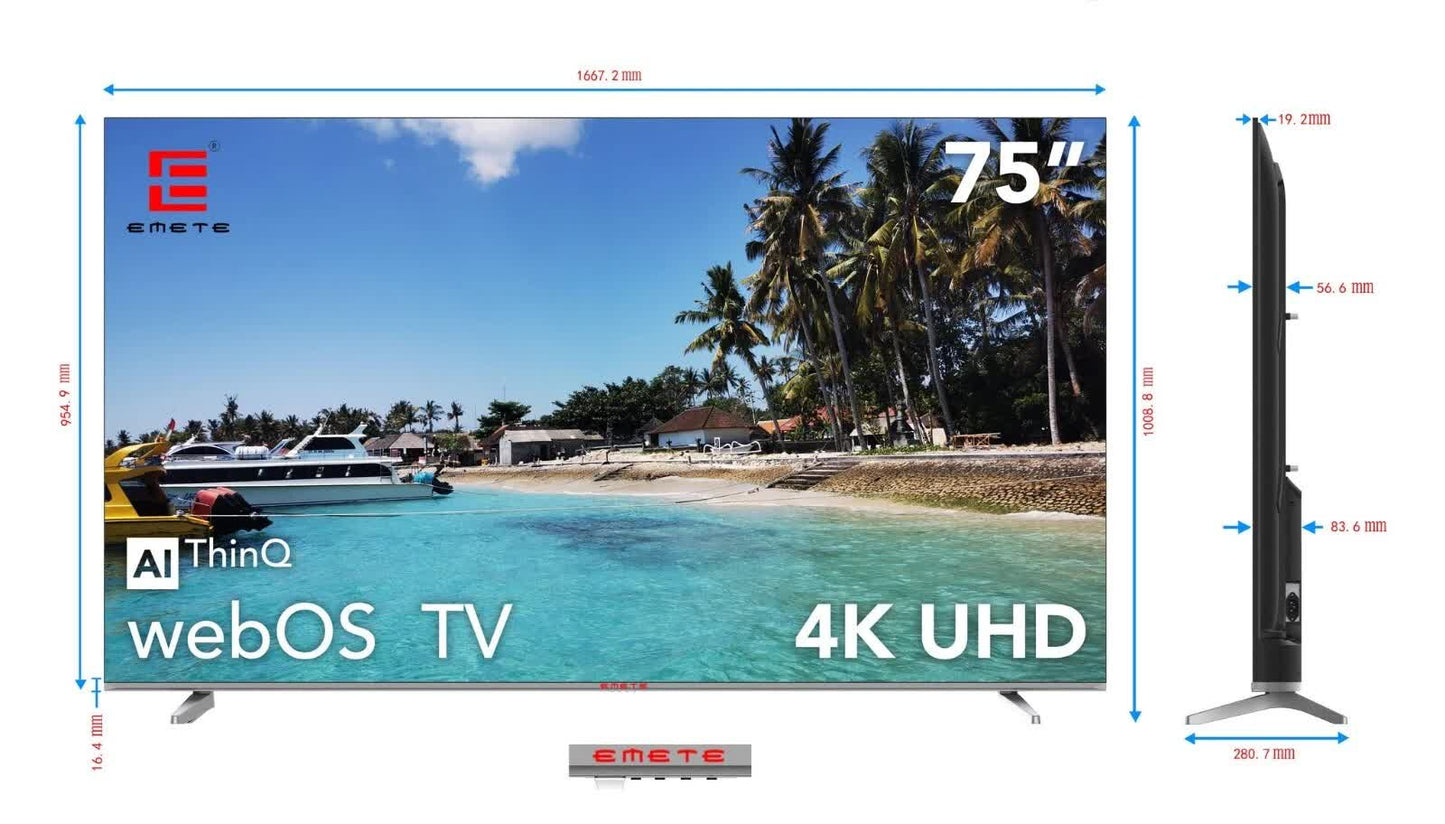 EMETE 75″ Frameless 4K UHD Smart TV with webOS