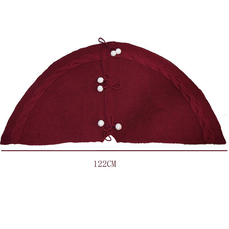 Festive Knit Christmas Tree Skirt – 122cm Red with Pom-Poms