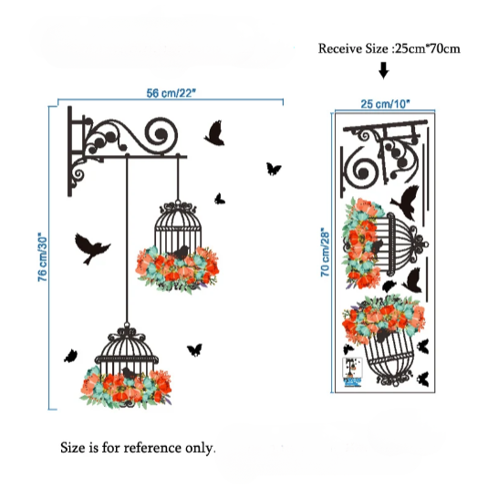 Birdcage Flying Birds Wall Sticker - Creative Home Decor - MASS FABRICATIONS 