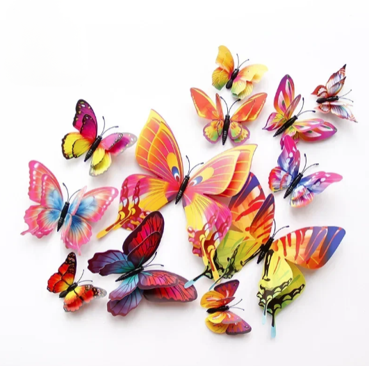 12pcs 3D Double Layer Butterflies Wall Stickers - Living Room Decor - MASS FABRICATIONS 