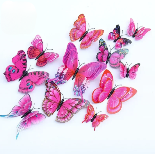 12pcs 3D Double Layer Butterflies Wall Stickers - Living Room Decor - MASS FABRICATIONS 