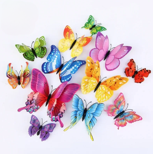 12pcs 3D Double Layer Butterflies Wall Stickers - Living Room Decor - MASS FABRICATIONS 