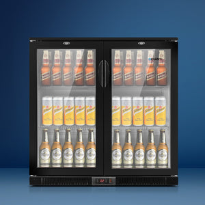 Devanti 198L Dual Glass Door Bar Fridge with Interior Light - Black