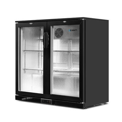 Devanti 198L Dual Glass Door Bar Fridge with Interior Light - Black