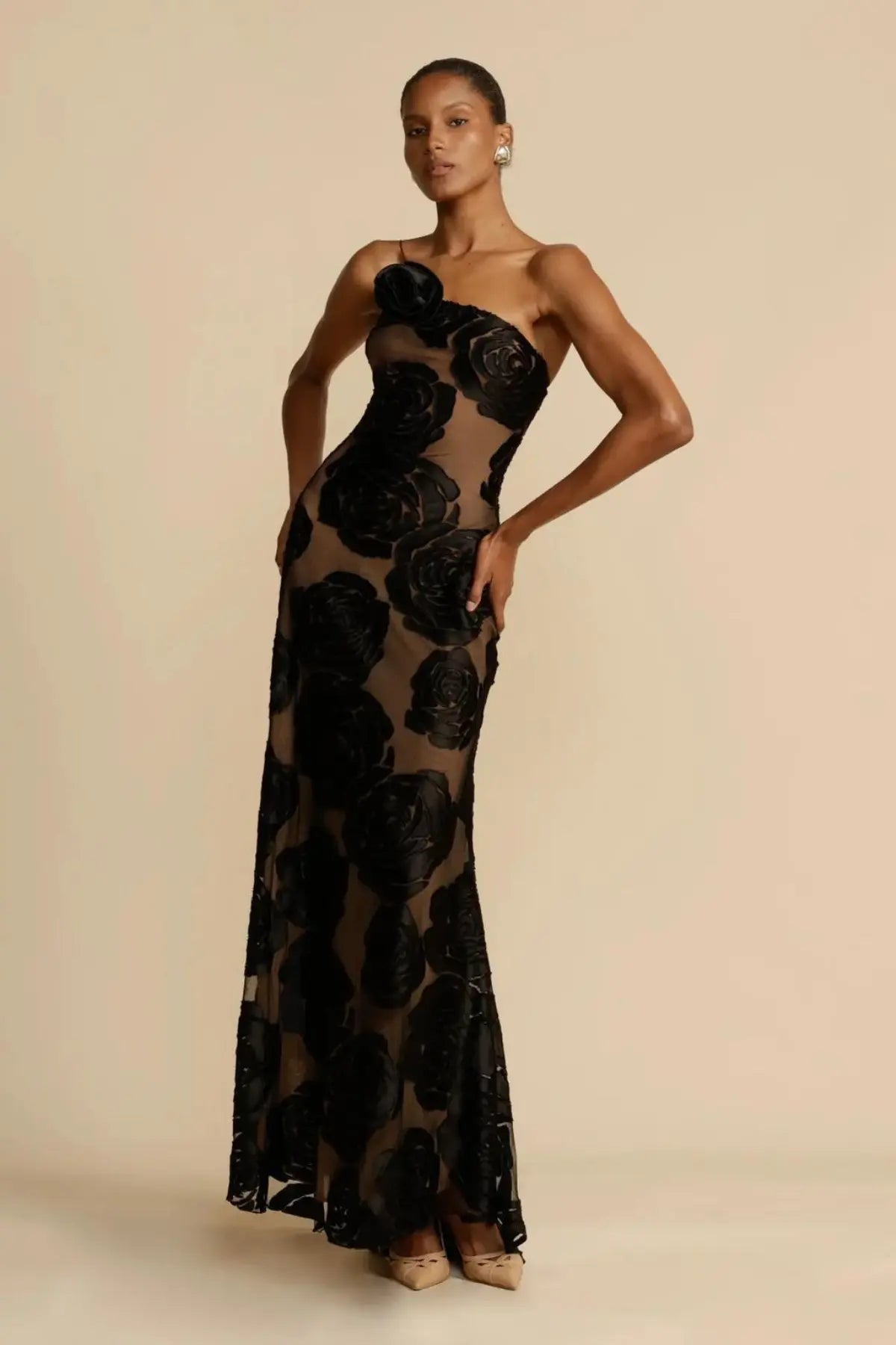 Women's Diagonal Collar Evening Dress