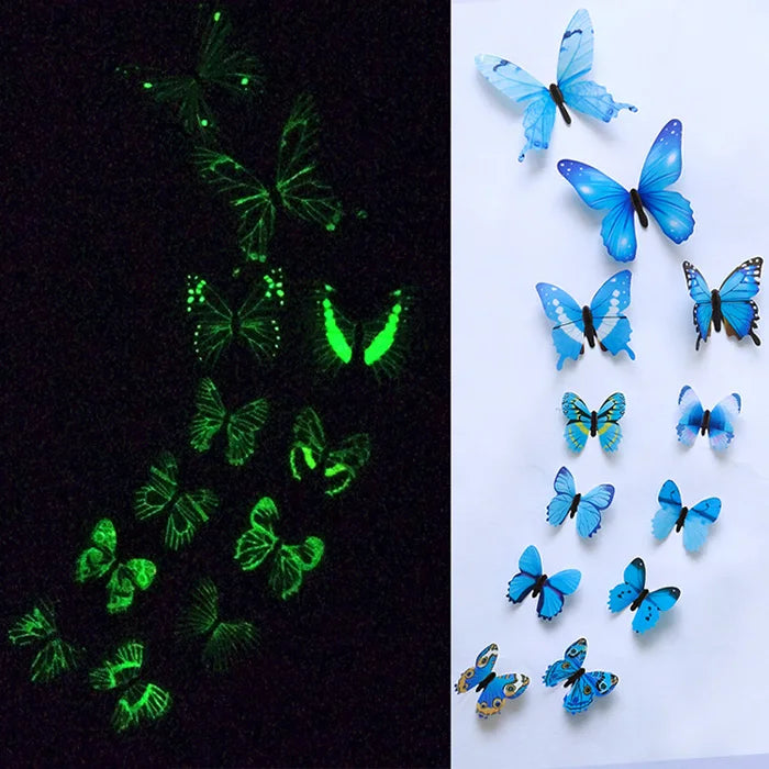 12Pcs/Set Luminous Butterfly Wall Stickers - Living Room Decoration - MASS FABRICATIONS 