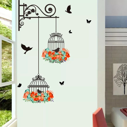 Birdcage Flying Birds Wall Sticker - Creative Home Decor - MASS FABRICATIONS 