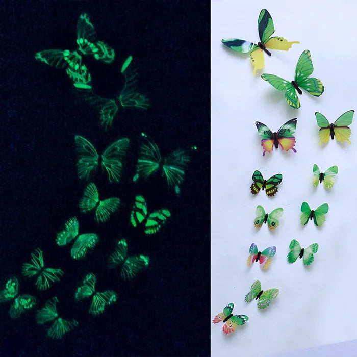 12Pcs/Set Luminous Butterfly Wall Stickers - Living Room Decoration - MASS FABRICATIONS 