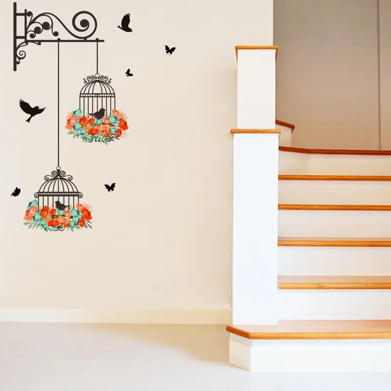 Birdcage Flying Birds Wall Sticker - Creative Home Decor - MASS FABRICATIONS 