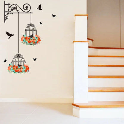 Birdcage Flying Birds Wall Sticker - Creative Home Decor - MASS FABRICATIONS 