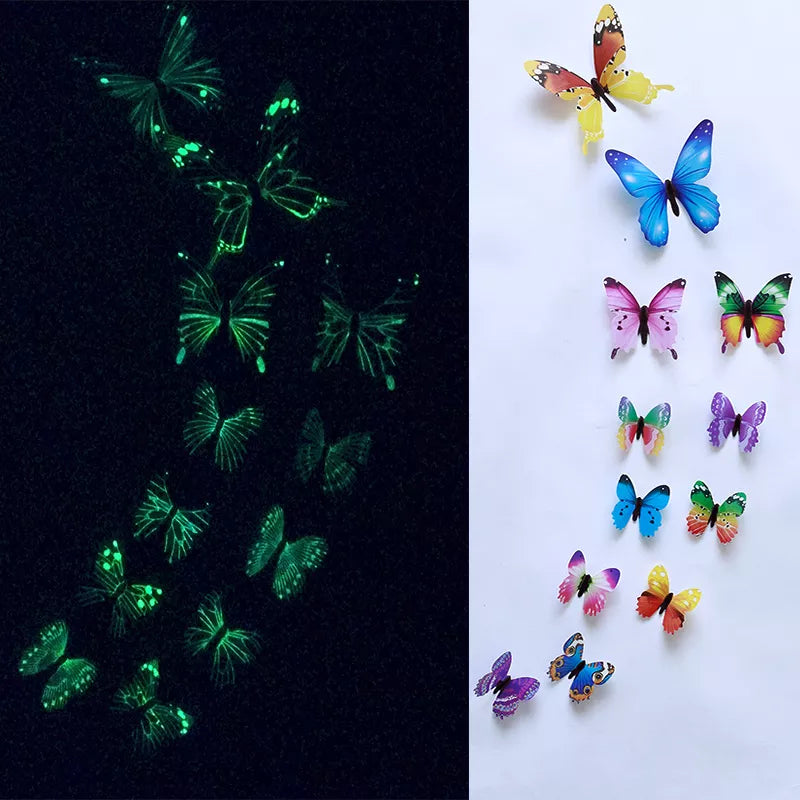 12Pcs/Set Luminous Butterfly Wall Stickers - Living Room Decoration - MASS FABRICATIONS 