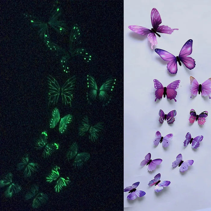 12Pcs/Set Luminous Butterfly Wall Stickers - Living Room Decoration - MASS FABRICATIONS 