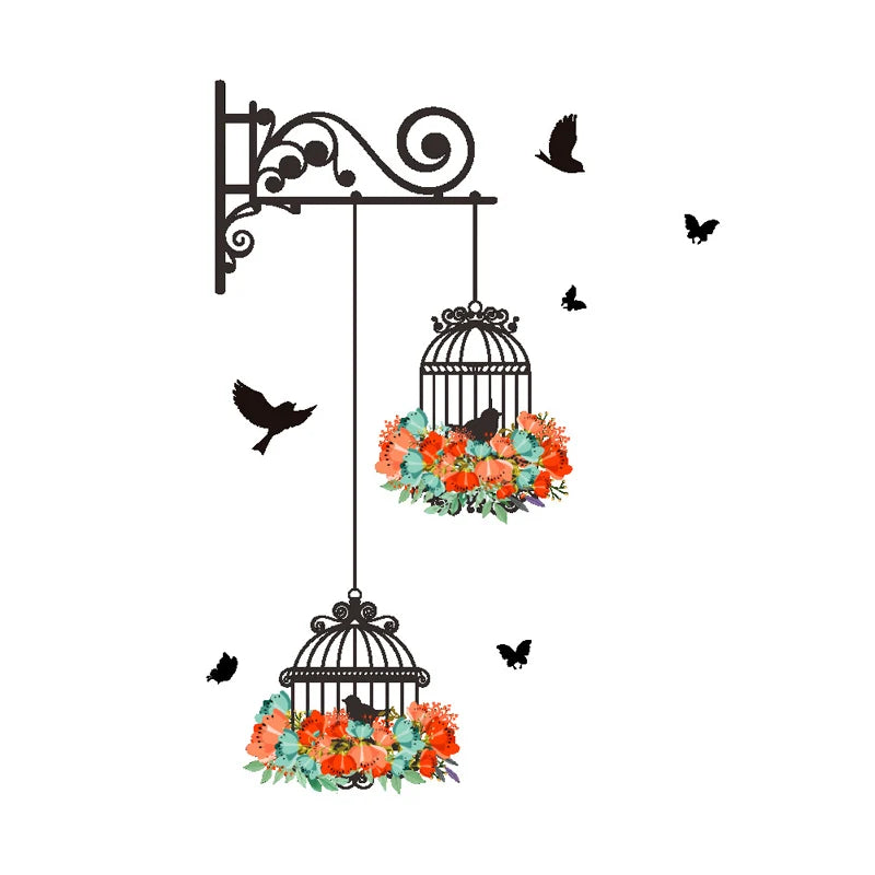 Birdcage Flying Birds Wall Sticker - Creative Home Decor - MASS FABRICATIONS 