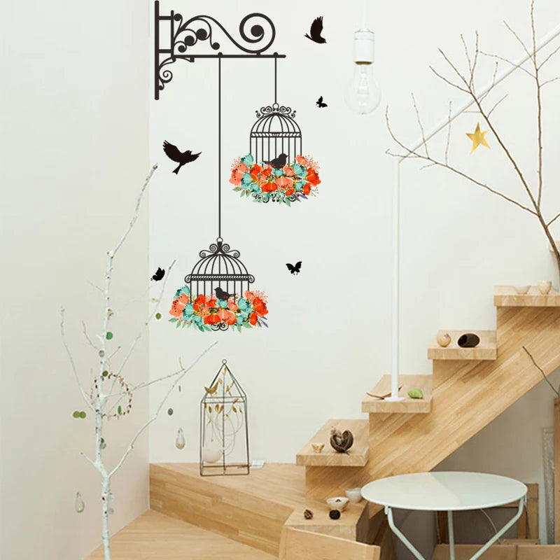 Birdcage Flying Birds Wall Sticker - Creative Home Decor - MASS FABRICATIONS 