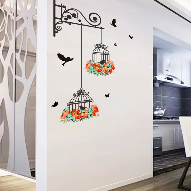 Birdcage Flying Birds Wall Sticker - Creative Home Decor - MASS FABRICATIONS 