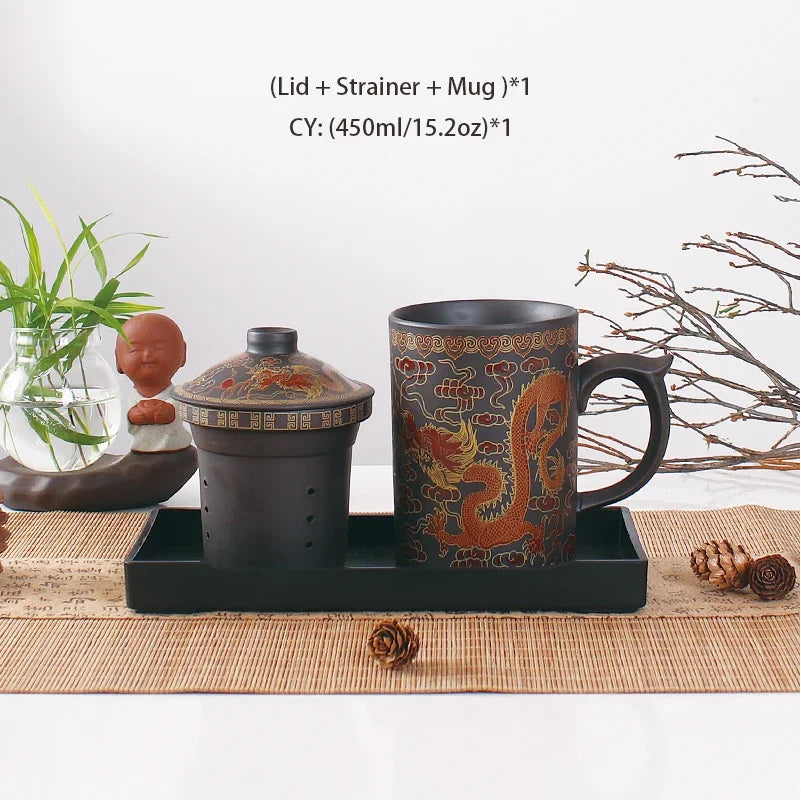 Traditional Chinese Dragon Clay Tea Mug - MASS FABRICATIONS 