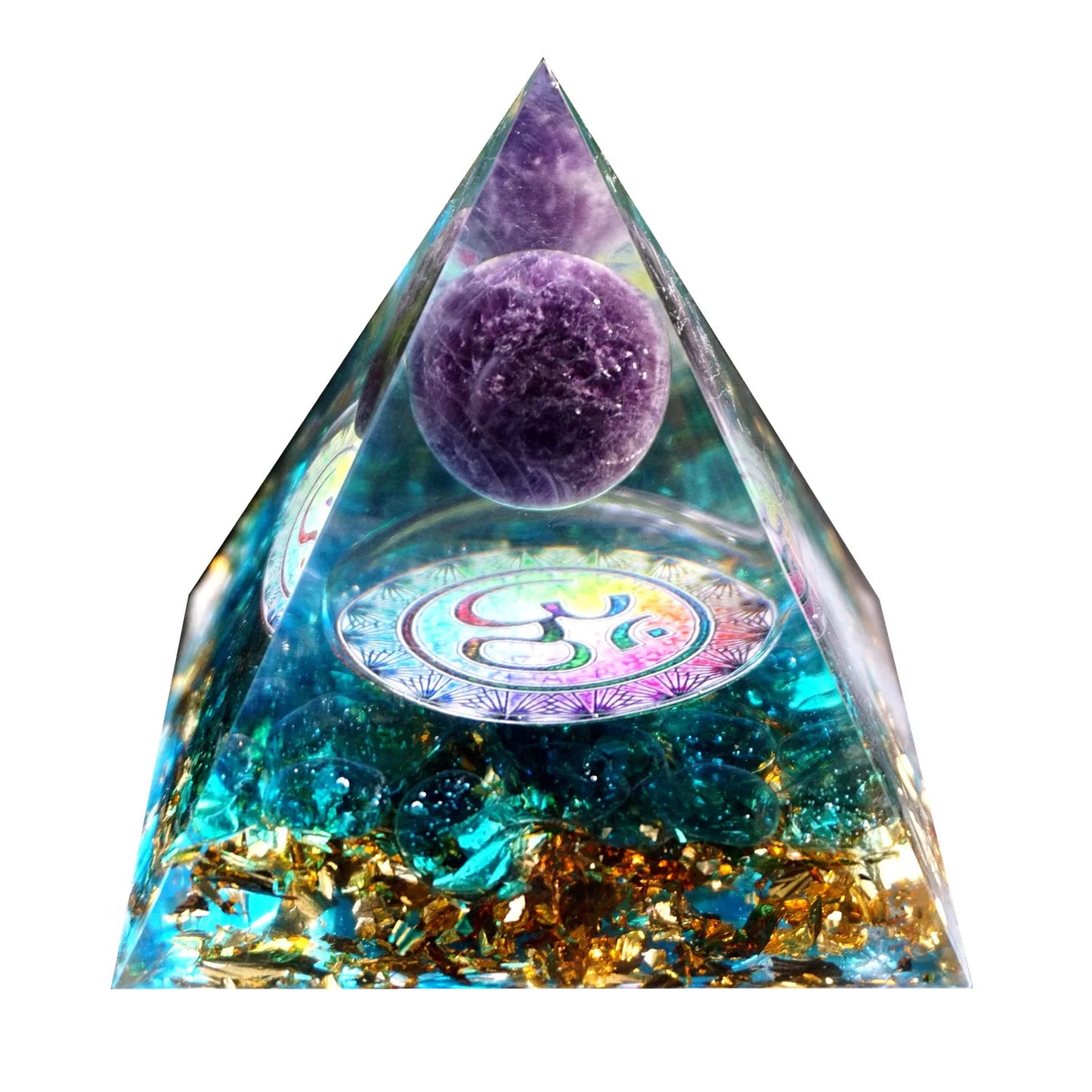 HANDMADE OHM AMETHYST SPHERE BLUE QUARTZ ORGONE PYRAMID - MASS FABRICATIONS 