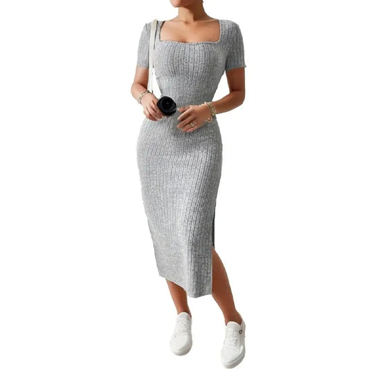 Women's Summer Square Neck Slit Dress