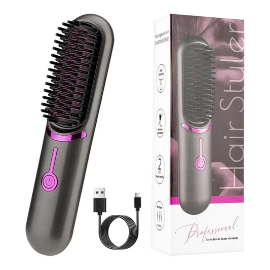 USB Rechargeable Hair Straightening Brush - MASS FABRICATIONS 