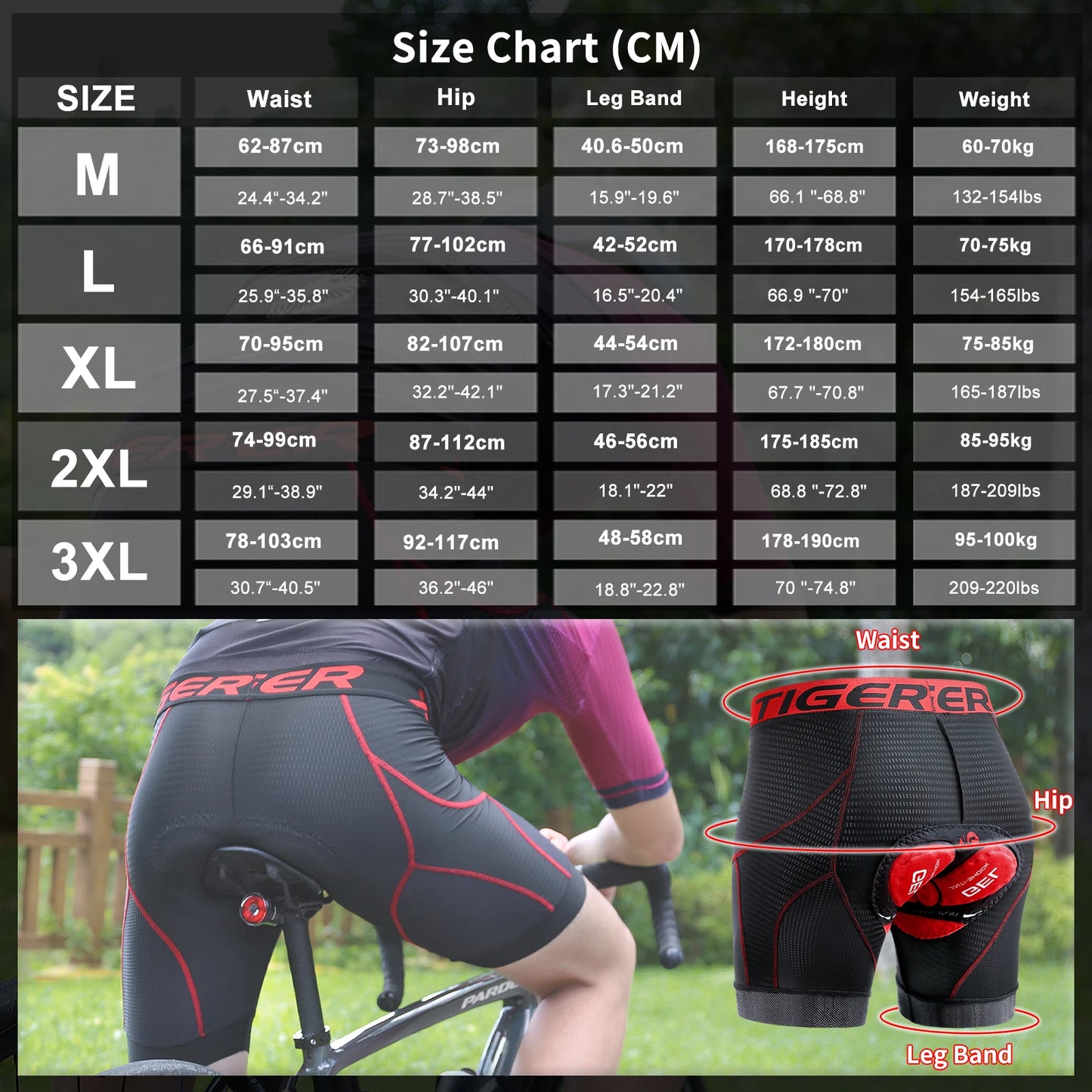 X-TIGER Men's Cycling Underwear Shorts - 5D gel padding - MASS FABRICATIONS 