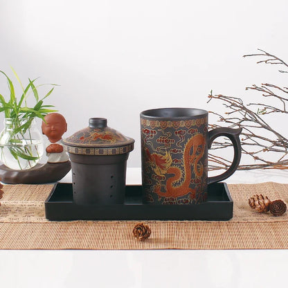 Traditional Chinese Dragon Clay Tea Mug - MASS FABRICATIONS 