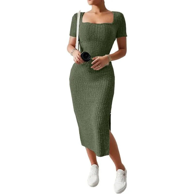 Women's Summer Square Neck Slit Dress