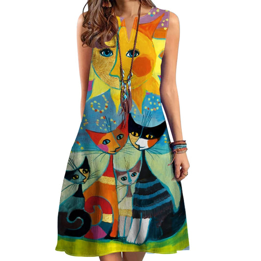 Women's Bohemian V-neck Sleeveless Printed Dress