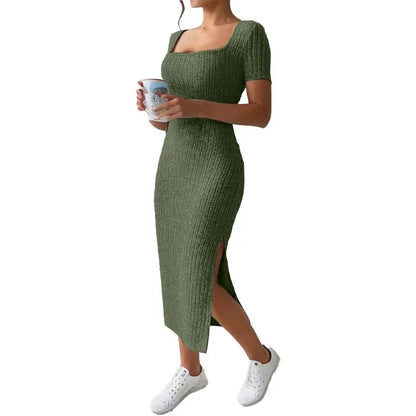 Women's Summer Square Neck Slit Dress