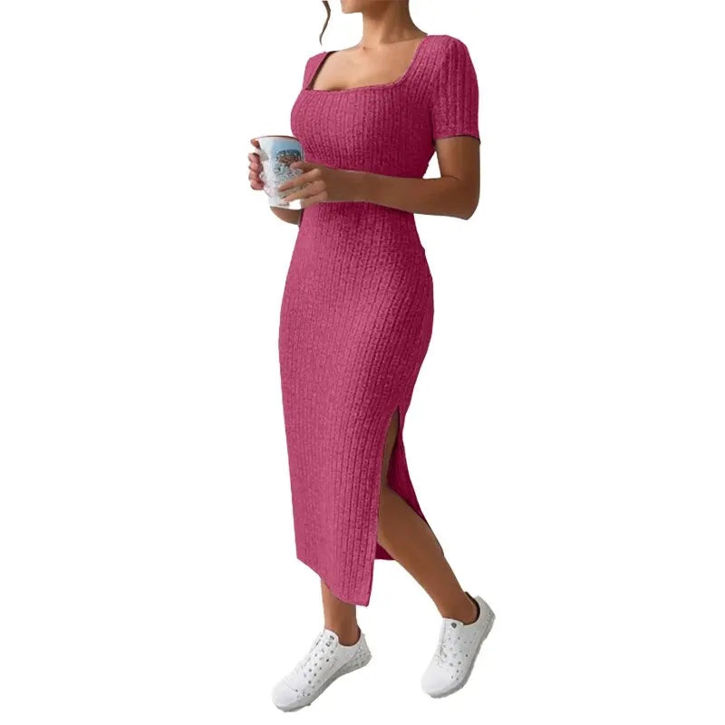 Women's Summer Square Neck Slit Dress