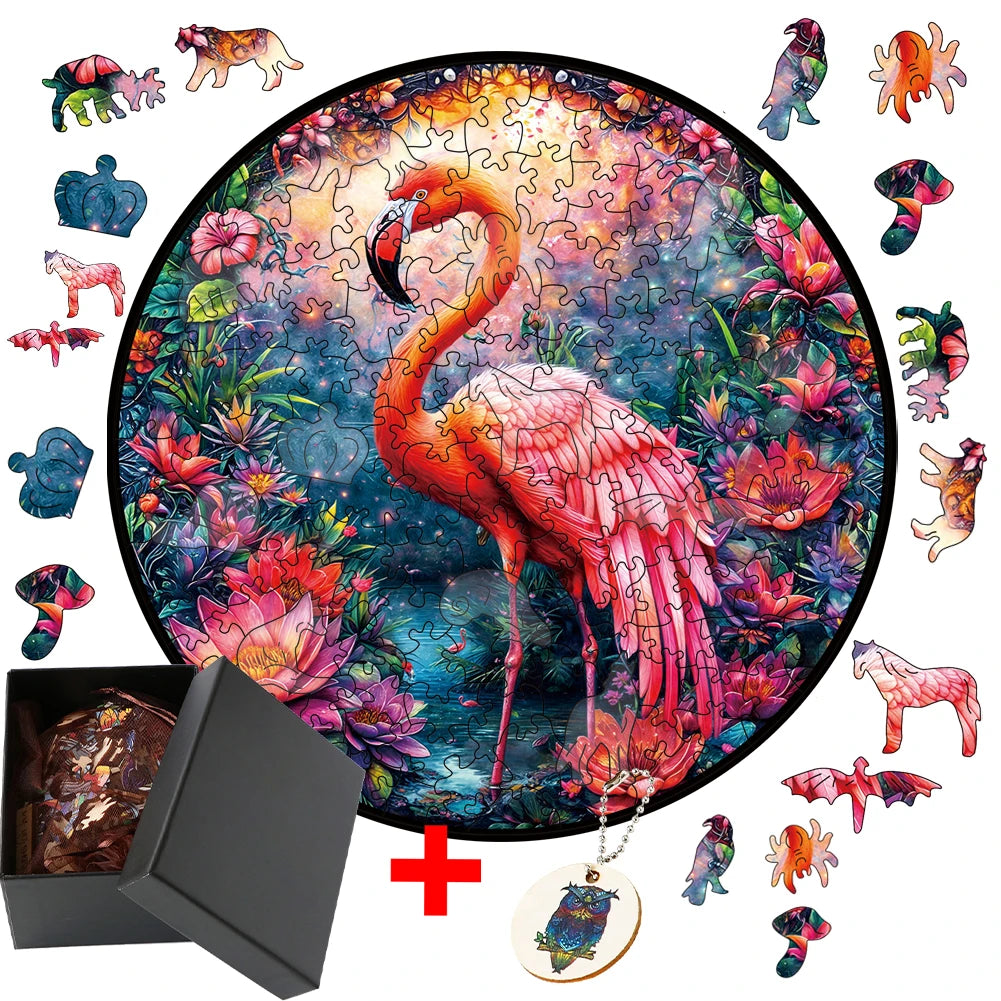 Flamingo Animal Wooden Jigsaw Puzzle - Adults & Kids DIY - MASS FABRICATIONS 