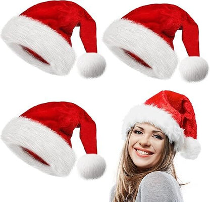 3-Pack Velvet Santa Hats for Adults & Teens – Fluffy Plush Christmas Hats
