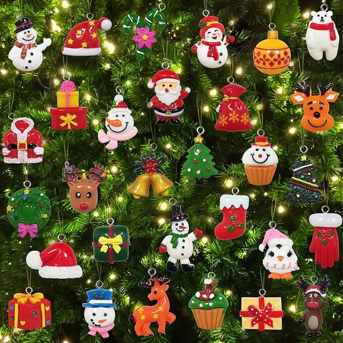60pcs Mini Christmas Ornaments – Small Resin Decorations for Mini Trees & Crafts