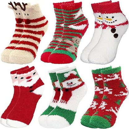 6 Pairs Cozy Christmas Socks for Women & Girls – Plush Fleece