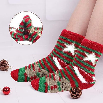 6 Pairs Cozy Christmas Socks for Women & Girls – Plush Fleece