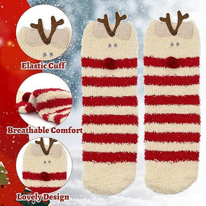 6 Pairs Cozy Christmas Socks for Women & Girls – Plush Fleece