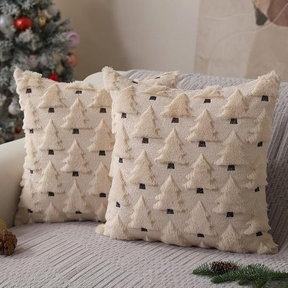 Set of 2 Beige Christmas Pillow Covers 18x18 inch
