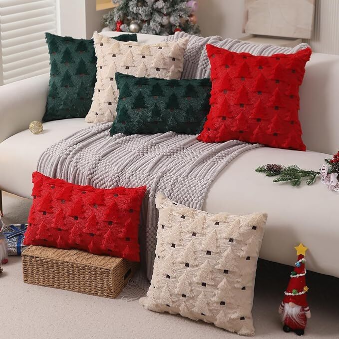 Set of 2 Beige Christmas Pillow Covers 18x18 inch
