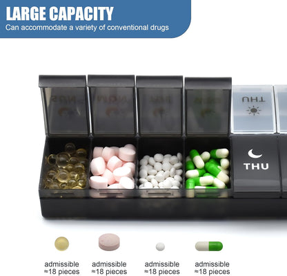 Weekly AM PM Pill Organiser – 7 Day Twice-Daily Pill Box (Black & White)