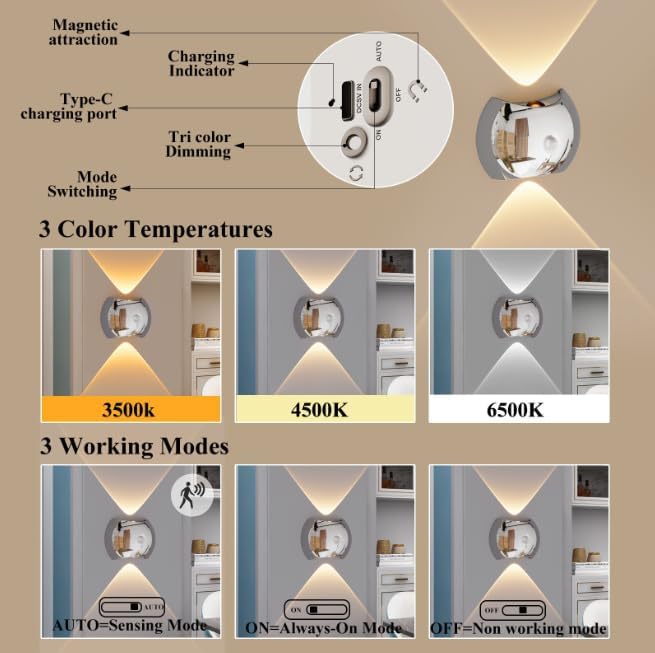 Rechargeable Magnetic Motion Sensor Wall Lamp – Dark Wood