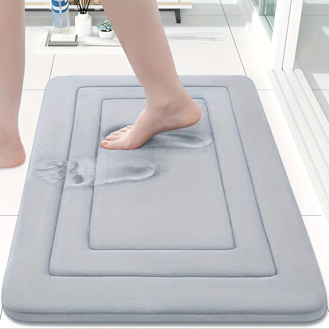 Grey Geometric Pattern Anti-Slip Bath Mat
