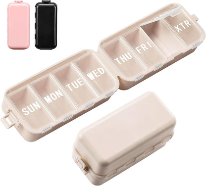 Foldable 7 Day Pill Organiser – Large Compartments with Emergency Storage – Khaki