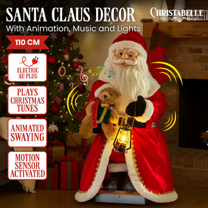 1.1m Musical LED Animated Santa Claus with Lantern – Motion & Sound Activated Christmas Decor