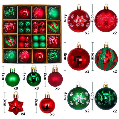 44-Piece Christmas Baubles Set in Wooden Gift Box 3-6cm