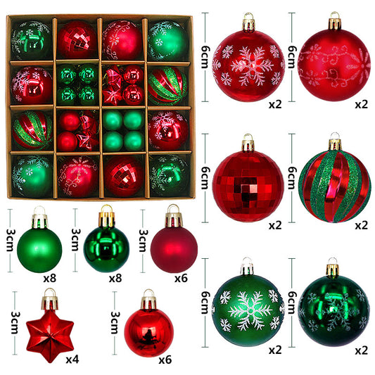 44-Piece Christmas Baubles Set in Wooden Gift Box 3-6cm