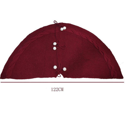 Festive Knit Christmas Tree Skirt – 122cm Red with Pom-Poms
